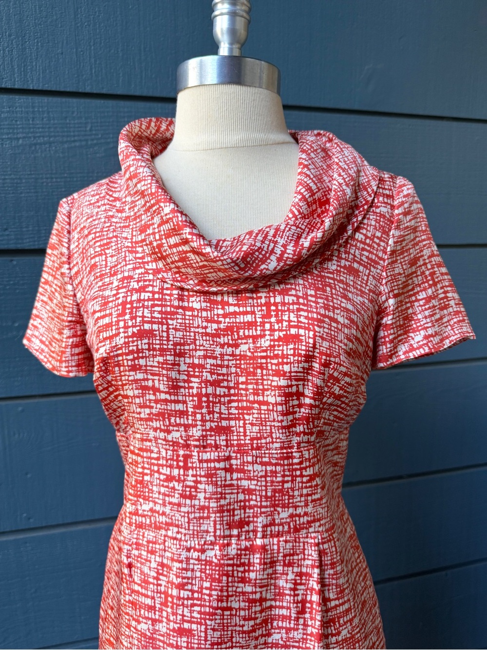 Silk Banana Republic deep orange and White Cowl Neck Sheath Dress 🧡 sz 4 - Picture 4 of 5